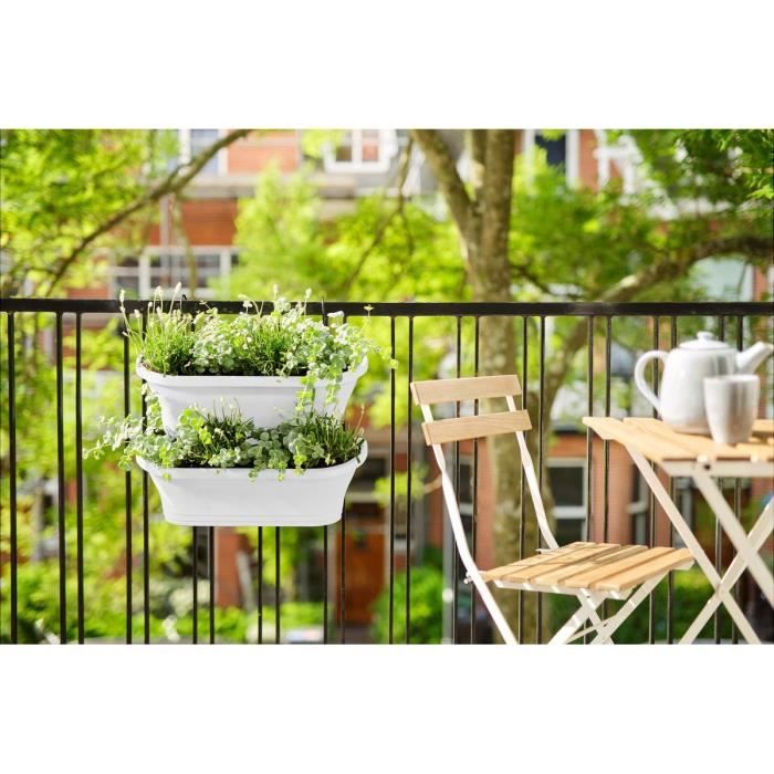 Jardinière De Balcon Aqua Green Plus 80cm - Blanche, Avec Réservoir D'eau Et Indicateur De Niveau