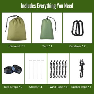 Armée Verte Hamac avec Moustiquaire et Bache, Hammac Camping Pliable
