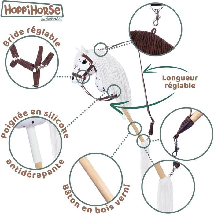 Acheter HOPPIHORSE Sport Edition Hobby Horse, A3 Taille, Têtes de Cheval à Chevaucher avec Bride, Rênes, Sangle d'Épaule, Queue, Poignée en Silicone dans Une Boîte Cadeau, Baton, Passe ? Comparer chez