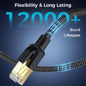 Cable Ethernet Cat 8 30m Haut Débit 40Gbps - Câble Réseau Blindé SFTP RJ45 2000MHz POE Pour Gaming, Routeur Et Modem