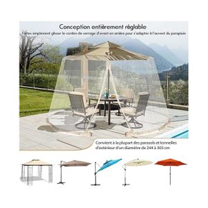 Dellyy Moustiquaire Pour Parasol 300x300 Cm – Carrée, Avec Fermeture éclair – Idéale Terrasse, Balcon Ou Jardin