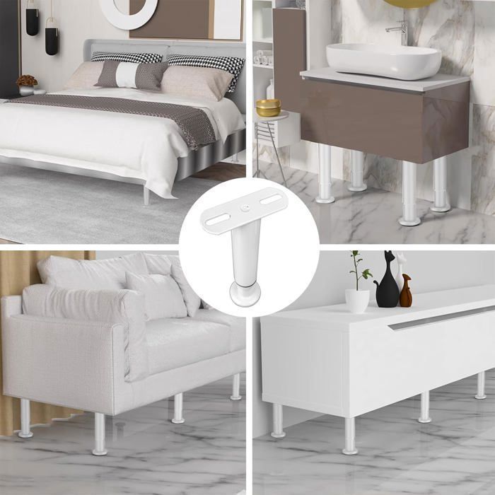 4 Pieds Réglables Pour Lit Et Sommier à Lattes - Hauteur 25-42 Cm, Support Jusqu'à 450 Kg, Métal Robuste - 9
