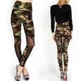 Femme Legging Extensible Camouflage Épissage Gaze Noir Patchwork Taille Haute-0