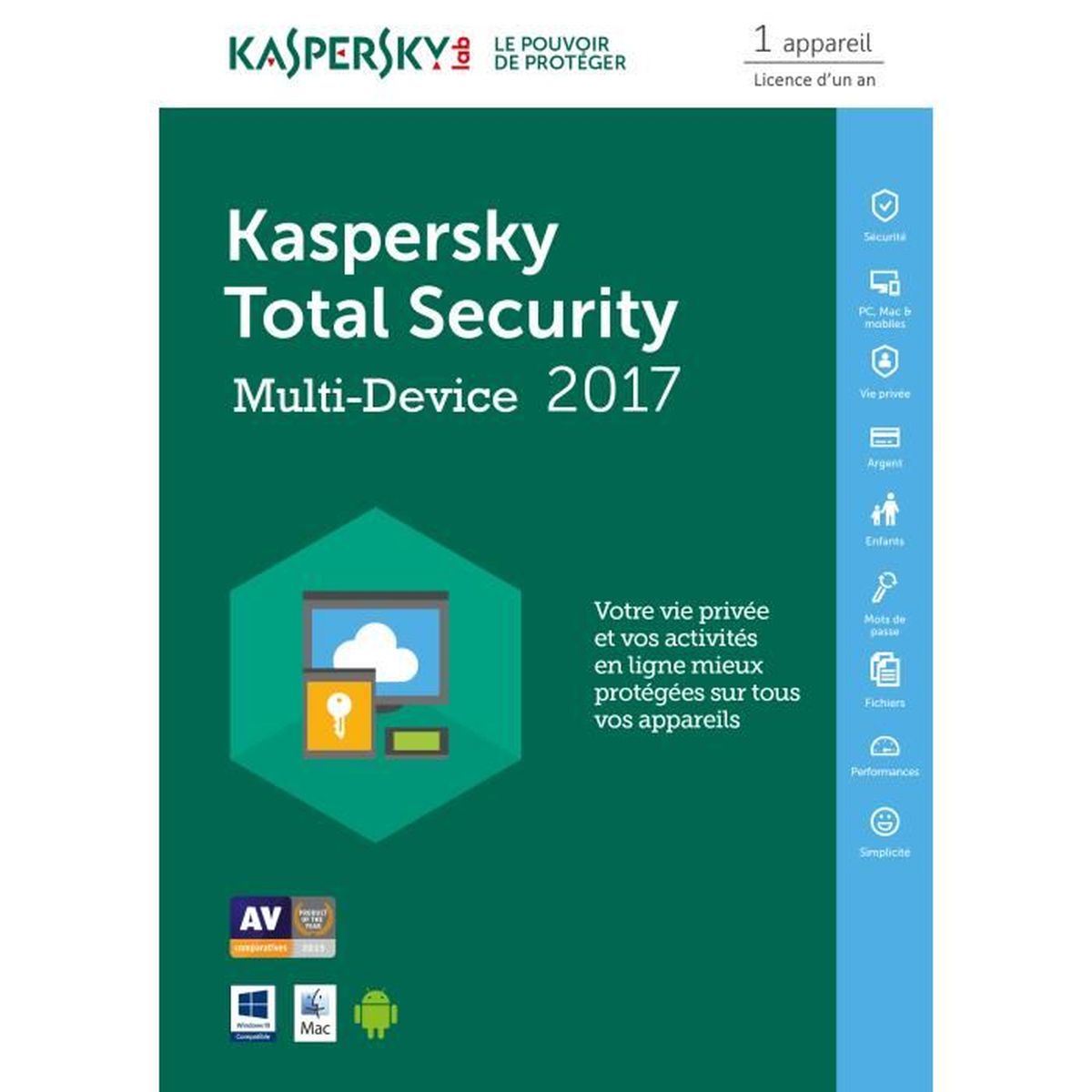 Kaspersky Total Security 2017 1 Poste / 1 An / Version ...