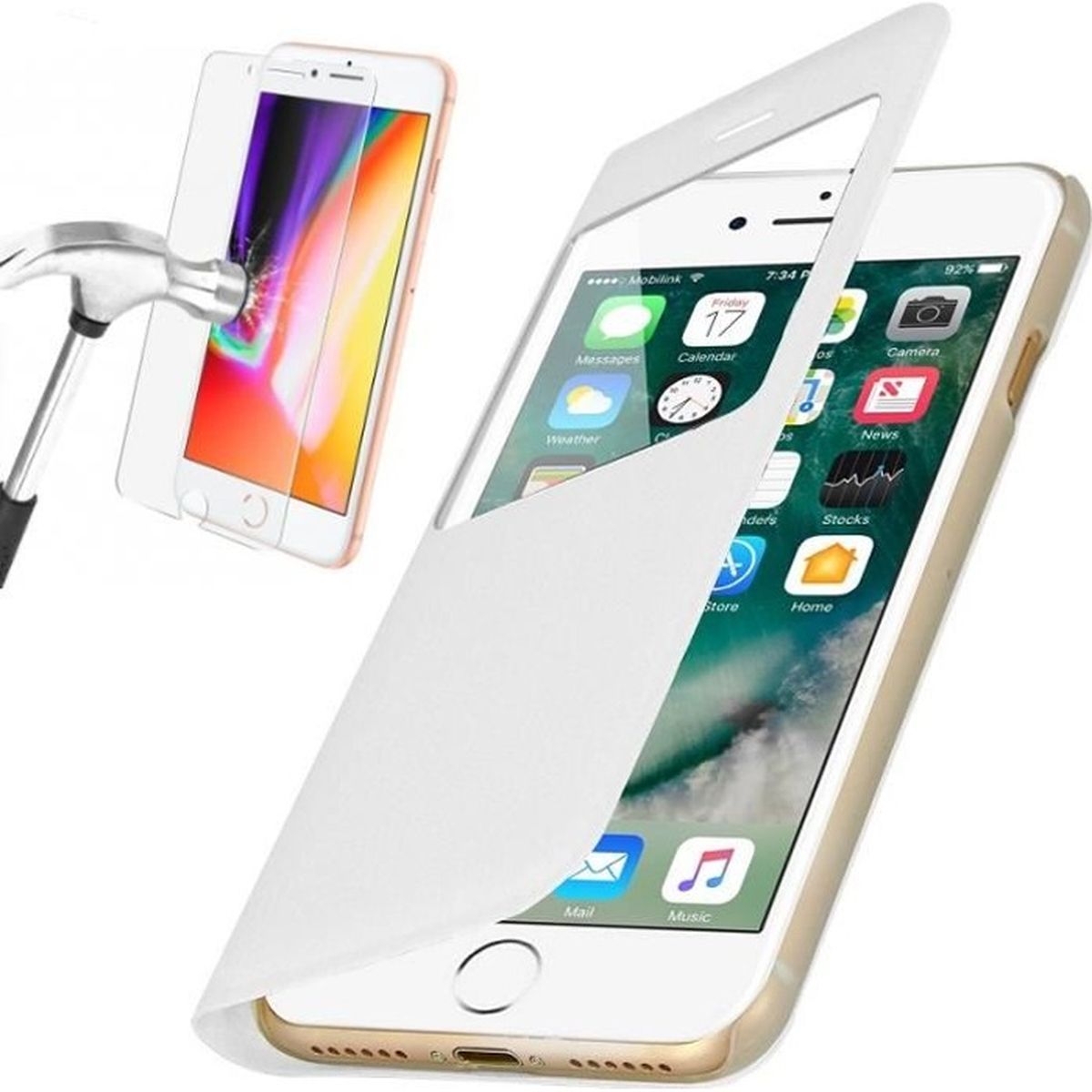 Coque Rabat Clear View+ Verre Trempé Pour IPhone - Protection Complète - Neuf