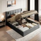 TANANT Lit coffre 140x200 cm avec lampes de lecture, lit double 140x200 cm avec sommier à lattes, hydraulique rangement, velours, gris