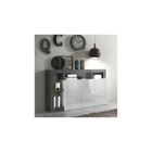 TOUSMESMEUBLES Buffet 3 portes Blanc laqué brillant/Béton ciré foncé - ISCHIA - L 146 x l 42 x H 93
