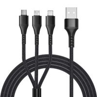 Câble de Charge 3 en 1, USB-C Micro-USB pour iPhone, Samsung, Xiaomi Redmi - Nylon Tressé 1,2 Mètre Noir