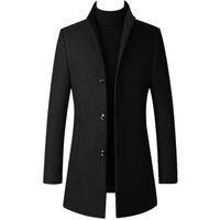 Hommes Automne Hiver Chaud Col montant Manteau en laine mélange Coupe Slim Trench-coat Caban élégant Noir chaud