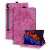 Coque pour Samsung Galaxy Tab S9 Ultra 14.6",Cuir PU Flip Housse Chat Sakura Vintage Tablette Case Etui - Rouge rosé
