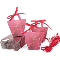 Boîtes Cadeaux – 50 Pièces Boites de Mariage Boîtes à Bonbons Boîte à Dragées Bonbonières avec Ruban , Rouge
