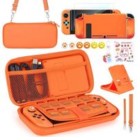Étui pour Nintendo Switch Kit d'Accessoires 15 en 1 Comprenant Etui de Transport pour Console Switch 2 Verre Trempé ect (Orange)