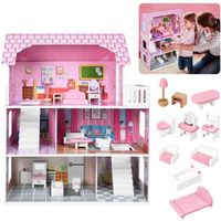 YUENFONG Maison de poupée en Bois avec Mobilier et Accessoires, Maison Barbie 70 cm de haut pour les enfants à partir de 3 ans