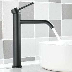 ROBINETTERIE SDB Robinet de lavabo haut, avec bec de 190 mm, sans vidage, Robinet de salle de bain avec tuyaux flexibles, design moderne et.[Z1085]