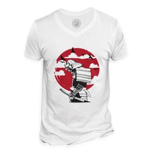 T-SHIRT T-shirt Homme Col V Samurai Soleil Levant Japon Asie Culture Arts Martiaux