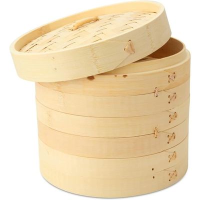 Cuiseur Vapeur Bambou HEKOBAG 2 Étages - Ø21cm - Naturel & Sain - Avec 5 Tapis Coton - Pour Légumes, Boulettes, Poisson