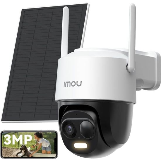 Caméra Surveillance WiFi Extérieure 5MP YESKAMOU - Solaire Batterie, 360° PTZ, Vision Nocturne Couleur, PIR Sirène