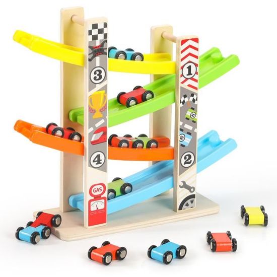 Circuit Voiture 18 Mois Piste De Course En Bois Jacootoys - Avec 4 Mini Circuit Voiture 18 Mois Piste De Course En Bois Jacootoys - Avec 4 Mini
