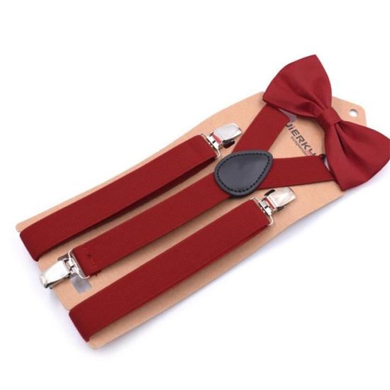 BRETELLES Mixte - Bretelle De Pantalon Élastique ajustable Avec 3 Clips Costume nœud papillon - rouge FZ™