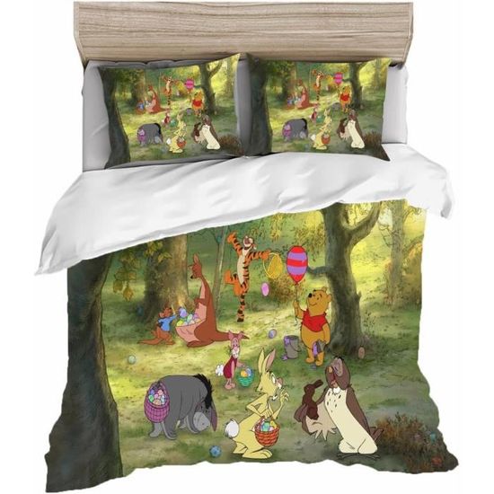 Parure Lit Bébé Winnie L’Ourson Réversible – Housse 100x135 Cm + Taie 40x60 Cm, 100% Coton OEKO-TEX