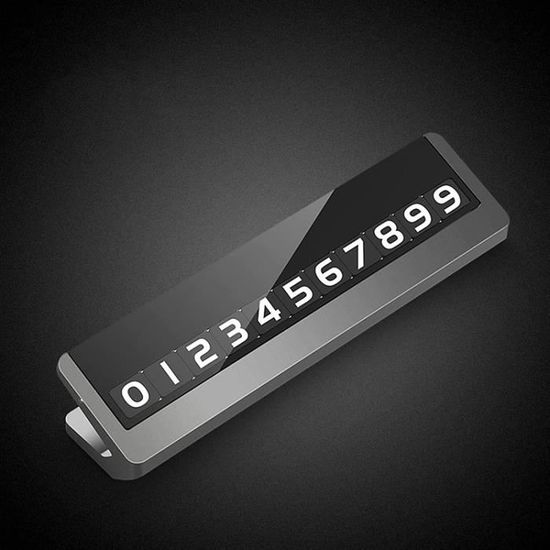 Plaque De Stationnement Temporaire Avec Numéro De Téléphone - Aluminium Noir - 10,6x3 Cm - Pour Tableau De Bord - 7