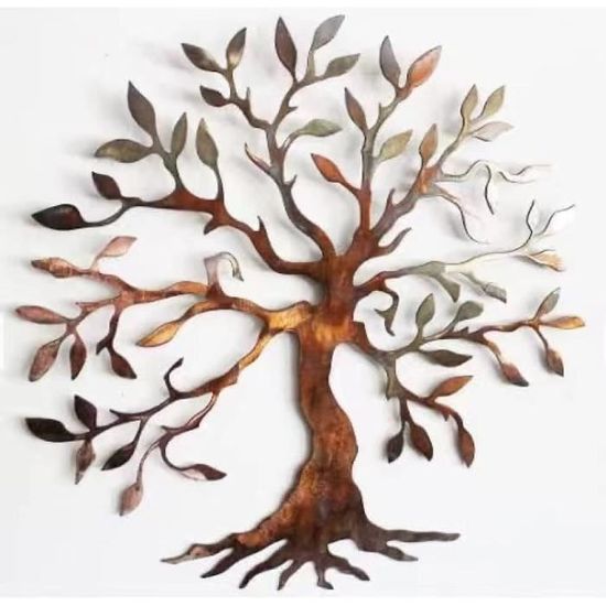 Décor Mural Métal Arbre De Vie - Style Minimaliste Géométrique - Suspension Murale - 36cm - Fer Recyclé