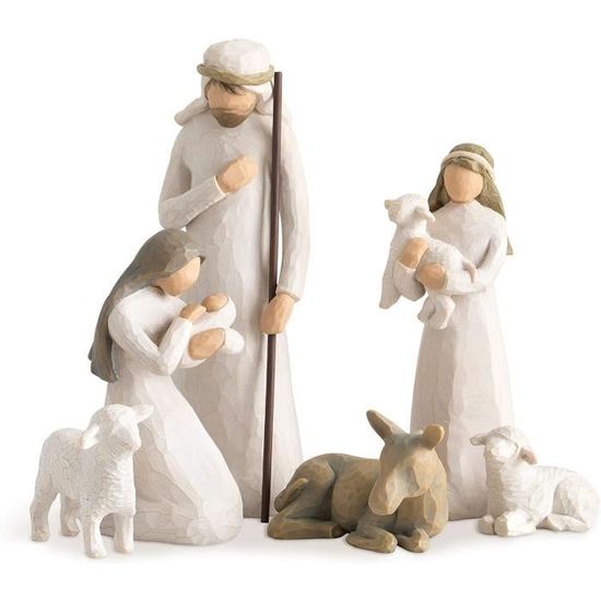 Crèche De Noël Taillée Dans La Graine De Tagua 5 Figurines