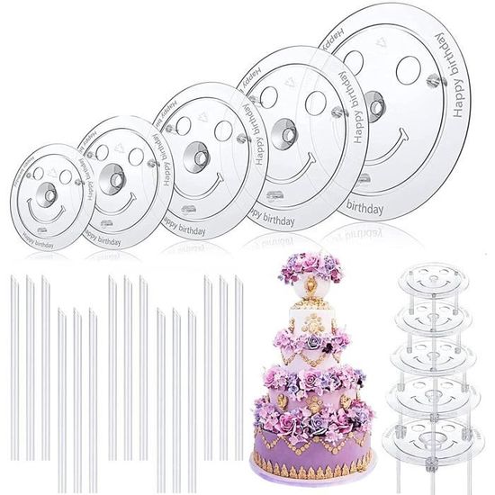 Lot 10 Supports à Gâteau + 30 Socles – Présentoirs Réutilisables 5 Tailles (9-26 Cm), Mariage, Anniversaire, Fête