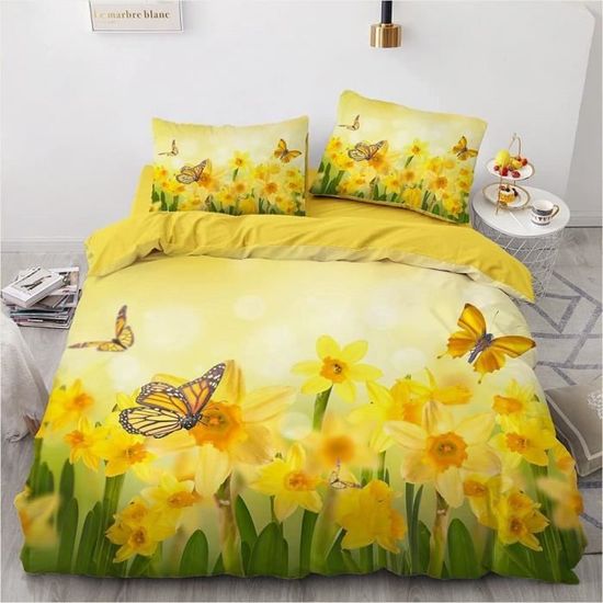 Ensemble De Literie 3D 4 Pièces – Housse De Couette, Drap Plat, Taies – Motif Fleur De Rose