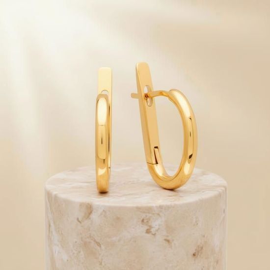 Boucles D'oreilles Créoles Ovales Plaqué Or 750 - Jonc Ciselé, Neuves Avec étiquettes