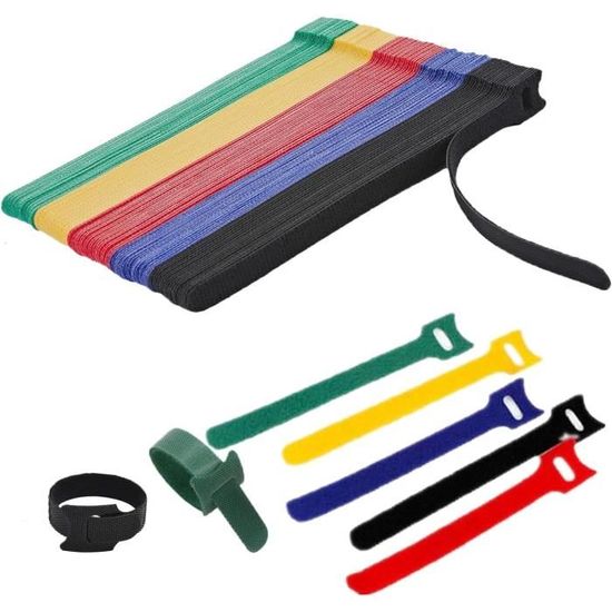 Miya Lot De 50 Serre-câbles Velcro Auto-agrippants Noirs - 23 X 200 Mm - Pour Organisation De Câbles Au Bureau