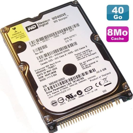 Disque Dur IDE 2,5" 40 Go 5400 Tr/min - Pour Vieux PC, Ordinateurs Portables - MicroStorage