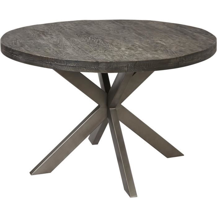 Table de repas ASUNA Gris - plateau Bois Mango Massif pieds Metal Noir 120 x 120