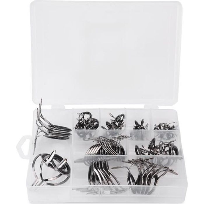 75pcs Pièces de réparation de cannes à pêche en céramique en acier inoxydable à double anneaux d'oeil de pieds pour la mer Rod
