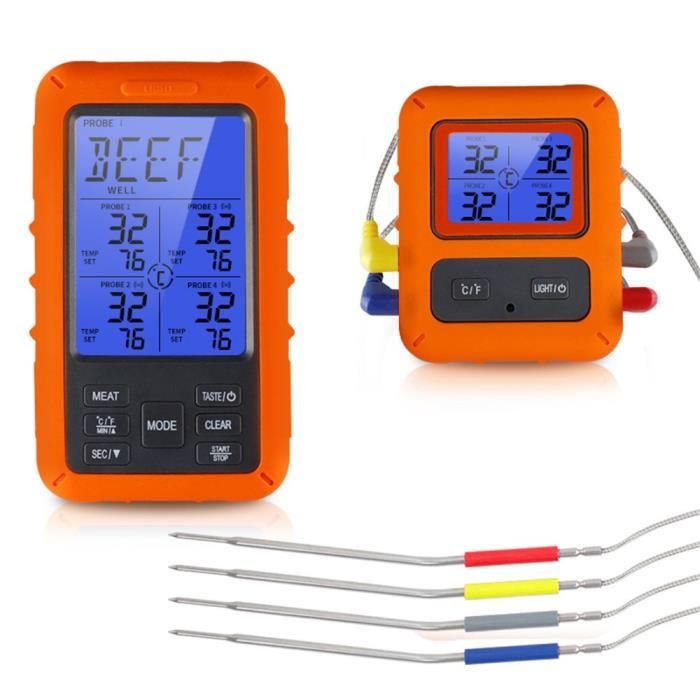 Thermomètre De Cuisine Barbecue 4 Sondes Thermomètre Écran Tactile Cuisine Thermomètre Sans Fil Moniteurs D'aliments TS-TP40-A