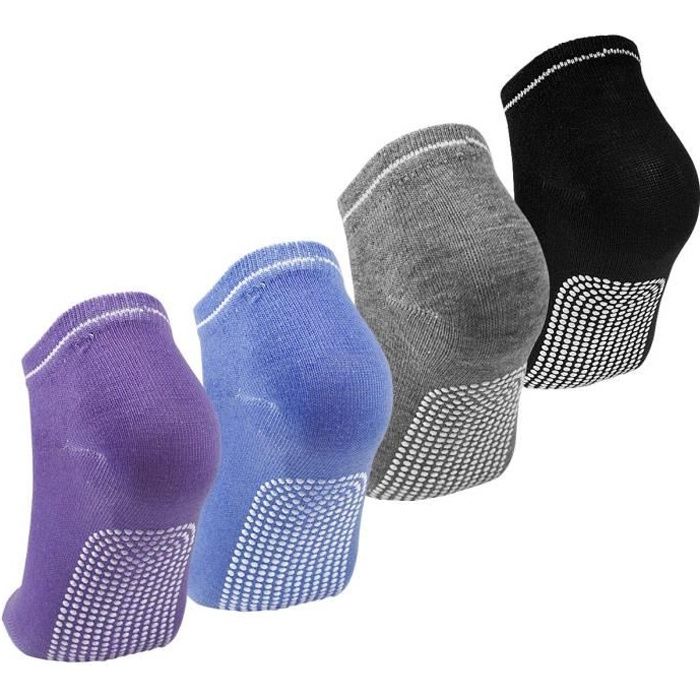 4 Paires Chaussettes de Yoga Chaussettes Antidérapantes Femmes pour Sports Pilates Danse Fitness Chaussettes de Coton 35-40