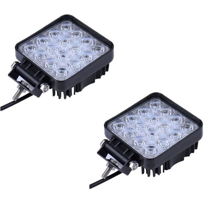 2PCS 48W Nouveaute Phare de Travail Carre a Leds Angle 60 DC 12V-24V Quad Camion Bateau Tracteur Offroad Impermeable