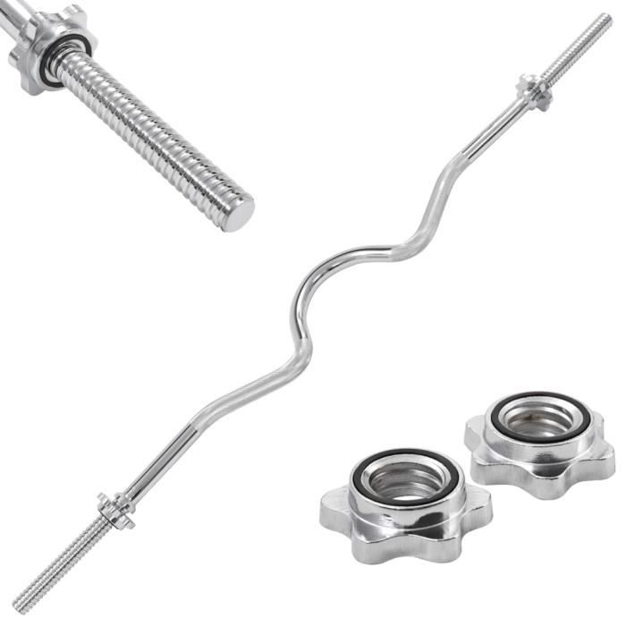 Barre d'haltères Set d´haltère courbe 3x120 cm Acier solide Argenté