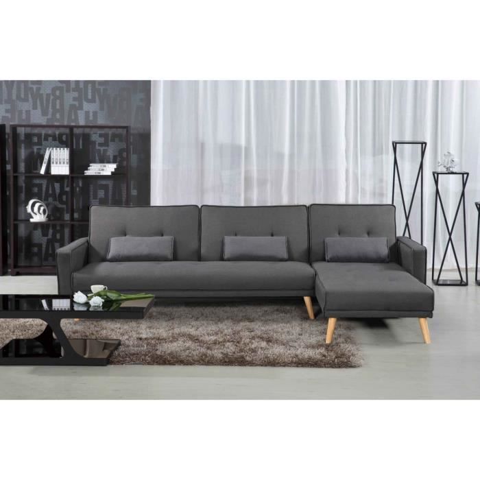 LENA - Canapé d'angle en tissu gris convertible modulable Angle Droit