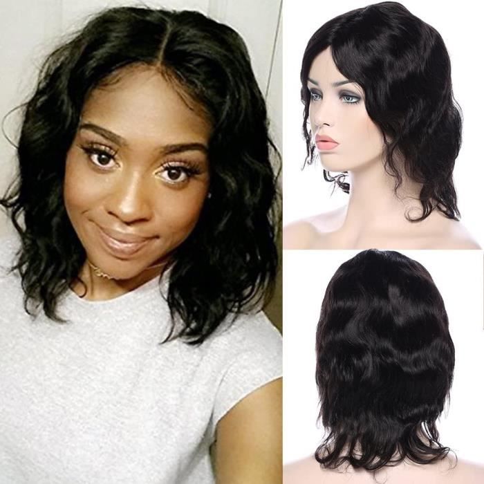 Extensions de cheveux et perruques et accessoires Perruque courte ondulée 7A Noir, cheveux humains Brésiliens, aspect na 248815