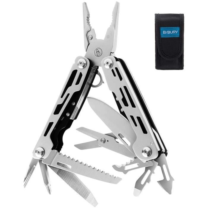 BIBURY Multitools, 13 en 1 Pince Multifonctions Sablée, Outil de Poche en Acier inoxydable, Outil Multifonctions Couteau Suisse Mili