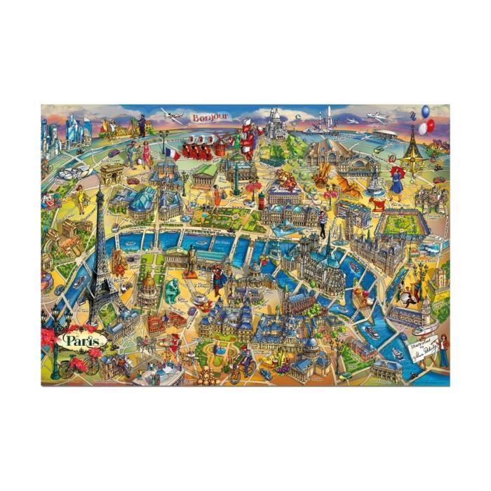 Puzzle 500 Pieces - Monuments Et Carte De Paris - Collection Educa France - Plan
