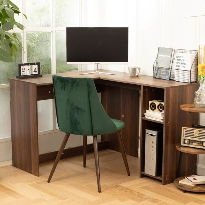 MEUBLES COSY Bureau d'angle en forme de L - Style contemporain - Avec 2 rangements - Couleur Noyer - L 120 x P 100 x H 75 cm