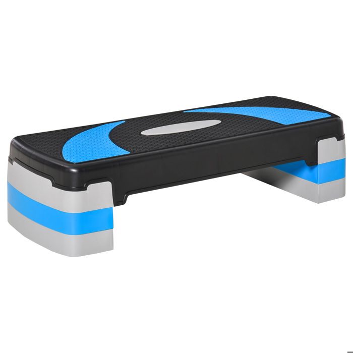 Stepper fitness aerobic hauteur reglable surface antiderapante 80 x 31 x 20 cm noir bleu