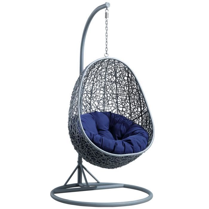 Fauteuil suspendu de jardin en forme d’œuf résine tressée, fauteuil œuf de jardin, fauteuil suspendu d'extérieur