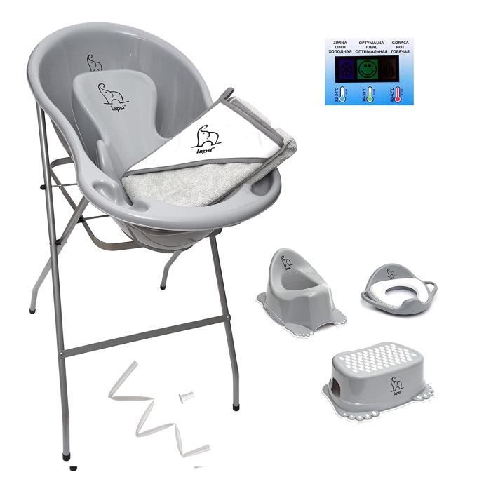 LAPSI 9Set: Baignoire 86cm + Support + Siège + Thermomètre + Serviette à Capuche + Bonde + Pot + Siège de Toilettes + Marchepied