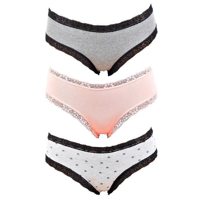 Culottes Femme SIMPLY ME Confort Qualité supérieure Coton Majoritaire Pack de 3 Culottes Etoile Bord Dentelle