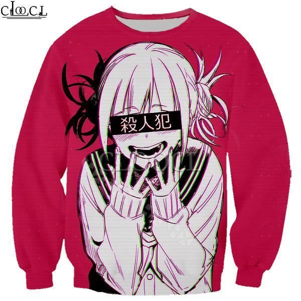 Sweat-Shirt Homme,Sweat-shirt animé pour filles Toga Himiko My Hero academy, avec avertissement imprimé 3D, pour hommes et femmes,