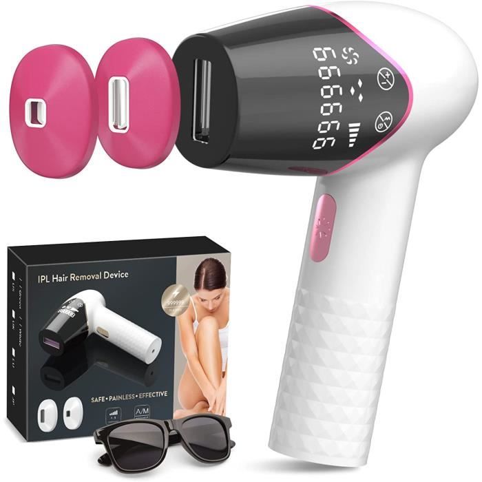 Épilateur à Lumière Pulsée, 999,999 Flashs et 2 Têtes de Flash, IPL Appareil d'Épilation Electrique Indolore pour Femmes et Hommes,