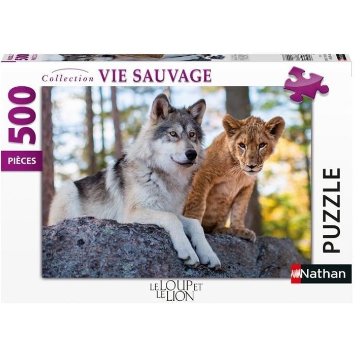 Puzzle Le Lion Et Loup 500 Pieces - Nathan - Puzzle Animaux Sauvages